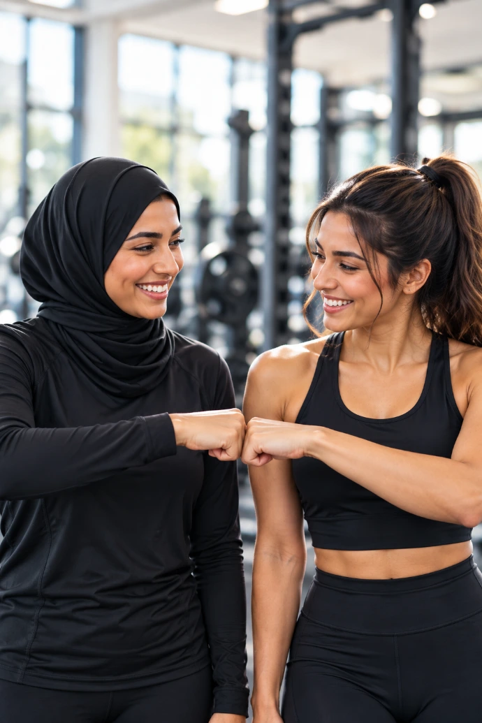 Design illustration of two friends supporting one another at the gym